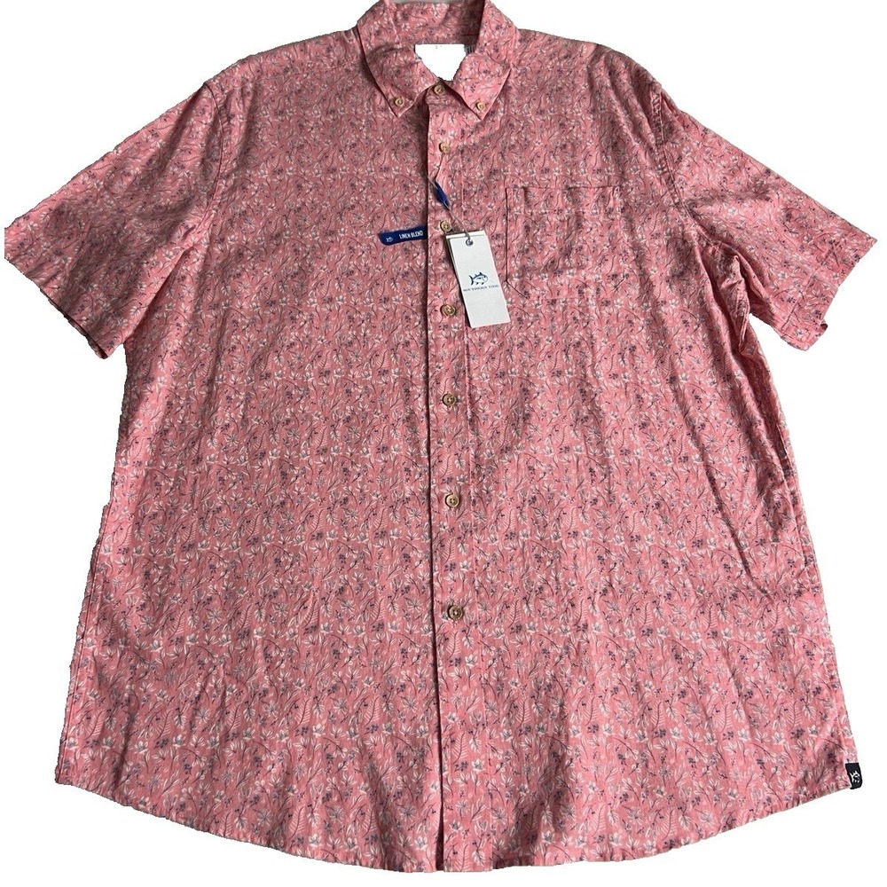 Southern Tide Men's Sport Shirt‎ Size Large SS Linen Blend Geranium Pink A55